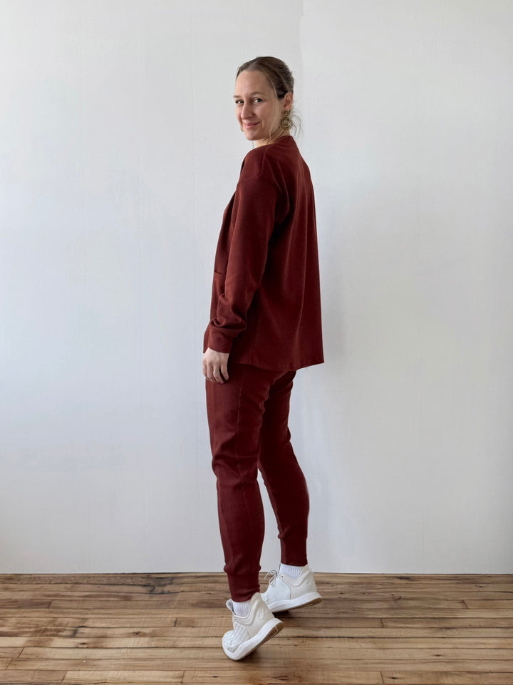 OWEN waffle knit joggers in Cherrywood