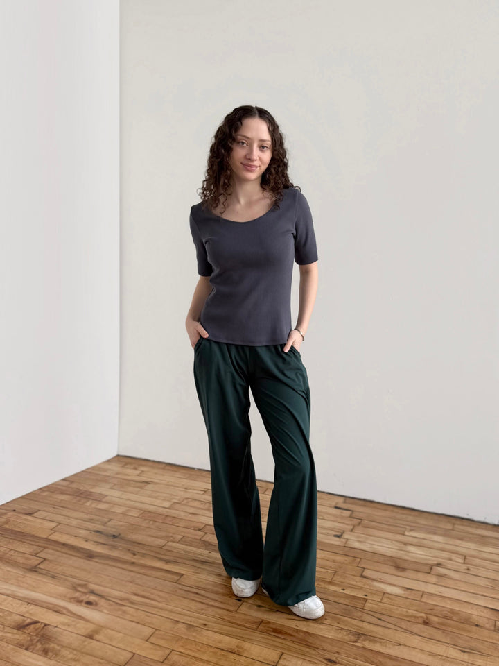 LEONOR rib-knit tee in Blue Storm