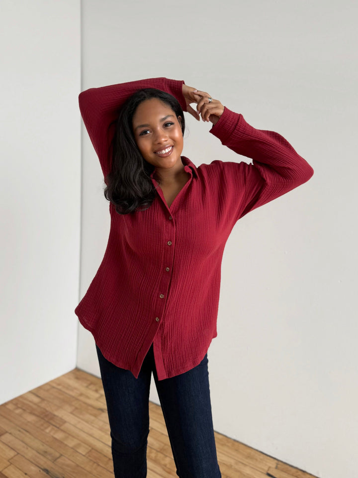 PRADO gauze top in Sangria Red