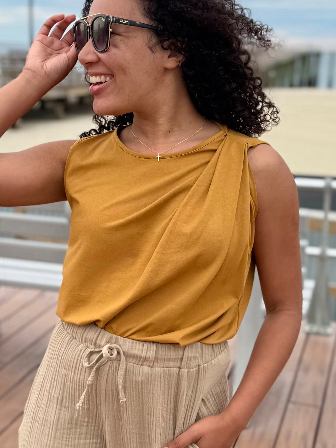 CHARLI draped top in Light Amber