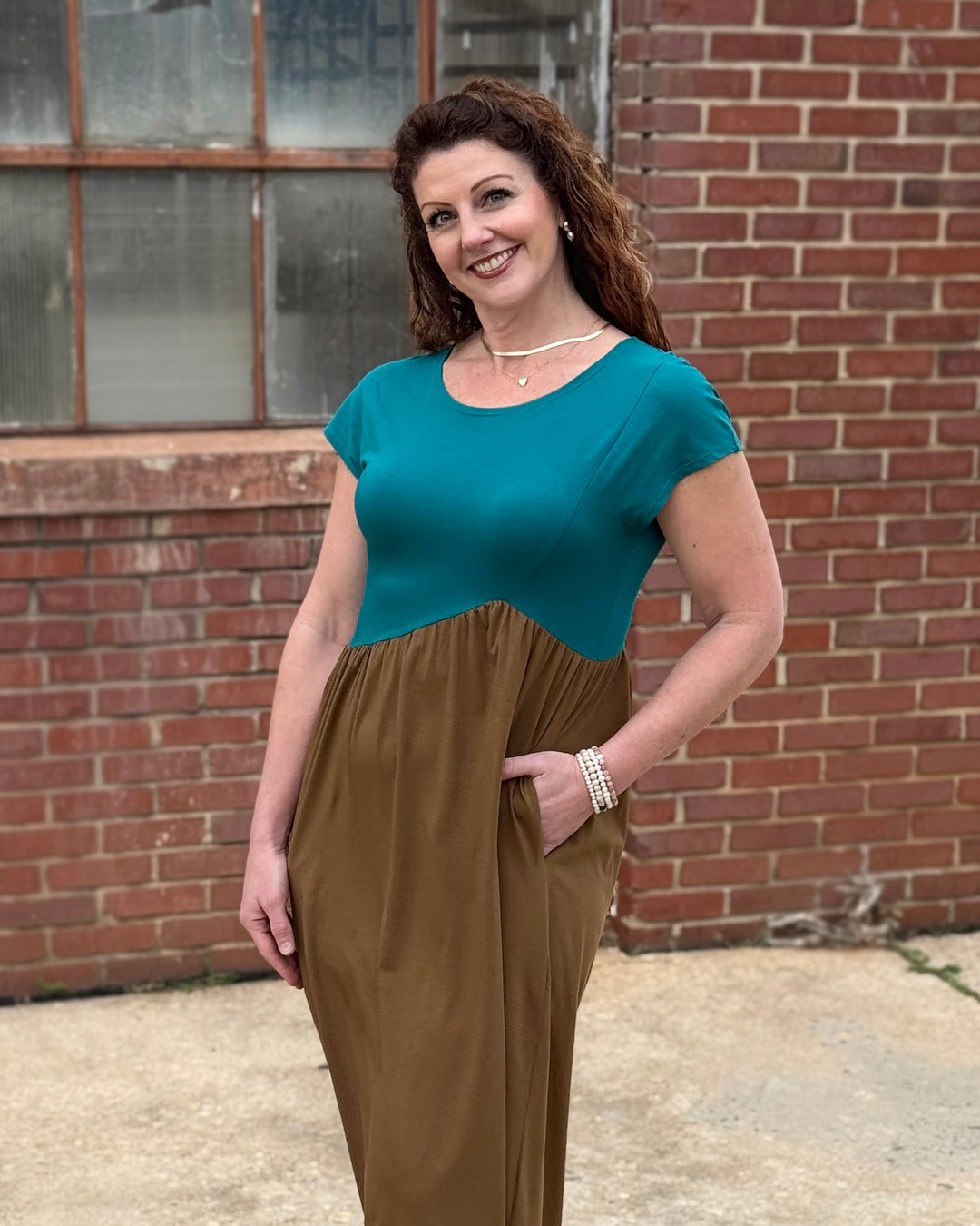 NORAH dress in Teal/Kona Brown