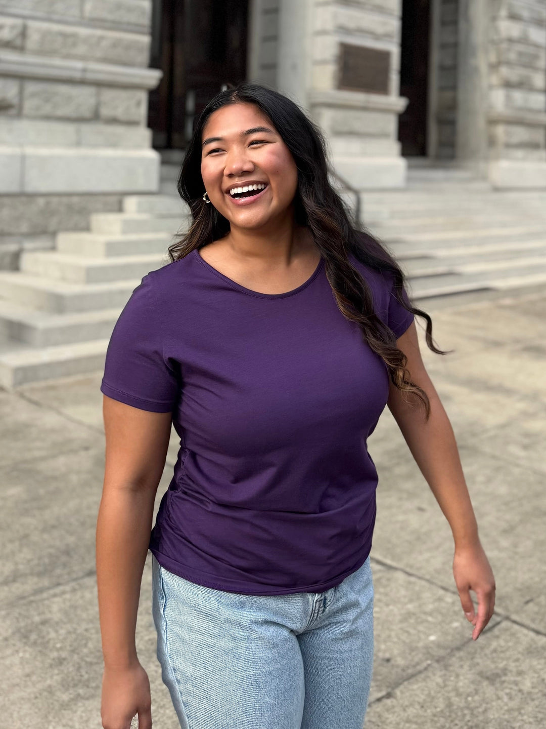 JANEY ruched tee in Midnight Dahlia