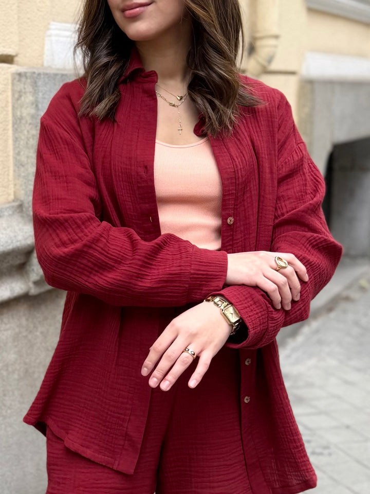 PRADO gauze top in Sangria Red