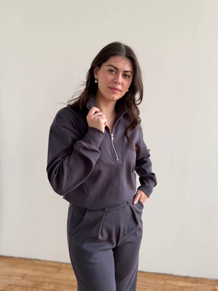 ASHER zip pullover in Gunmetal