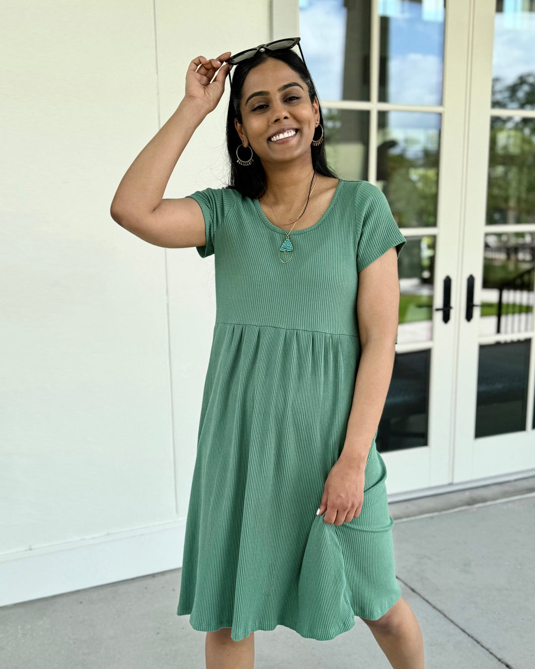 AMELIA rib knit dress in Sage Leaf Elegantees AMELIA rib knit dress in Sage Leaf Elegantees