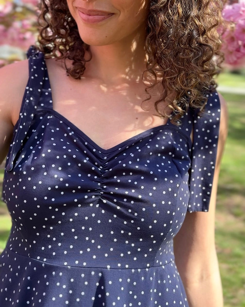 AZALEE polka dot top in Navy/White