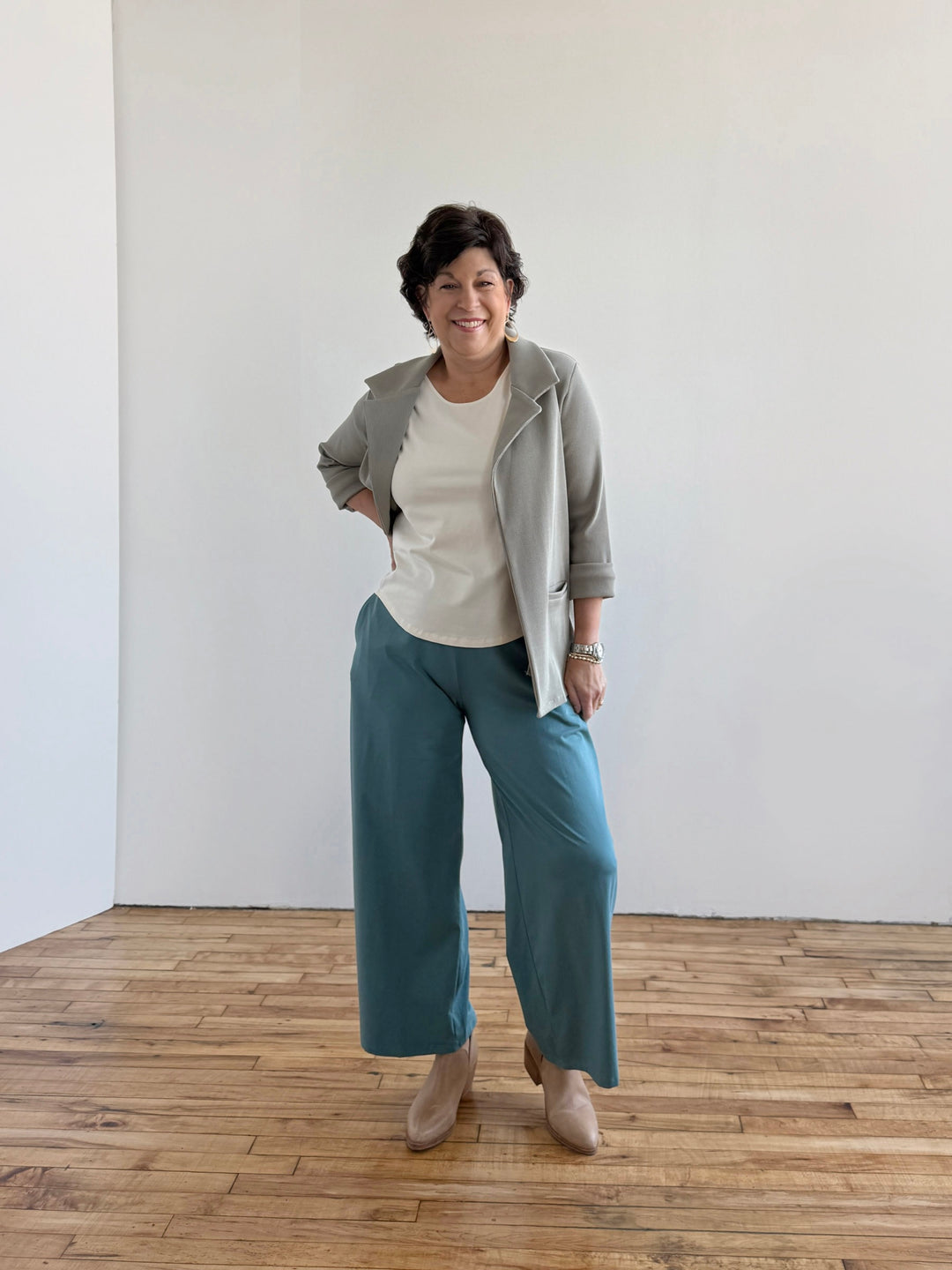 CROSBY rib knit blazer in Light Sage