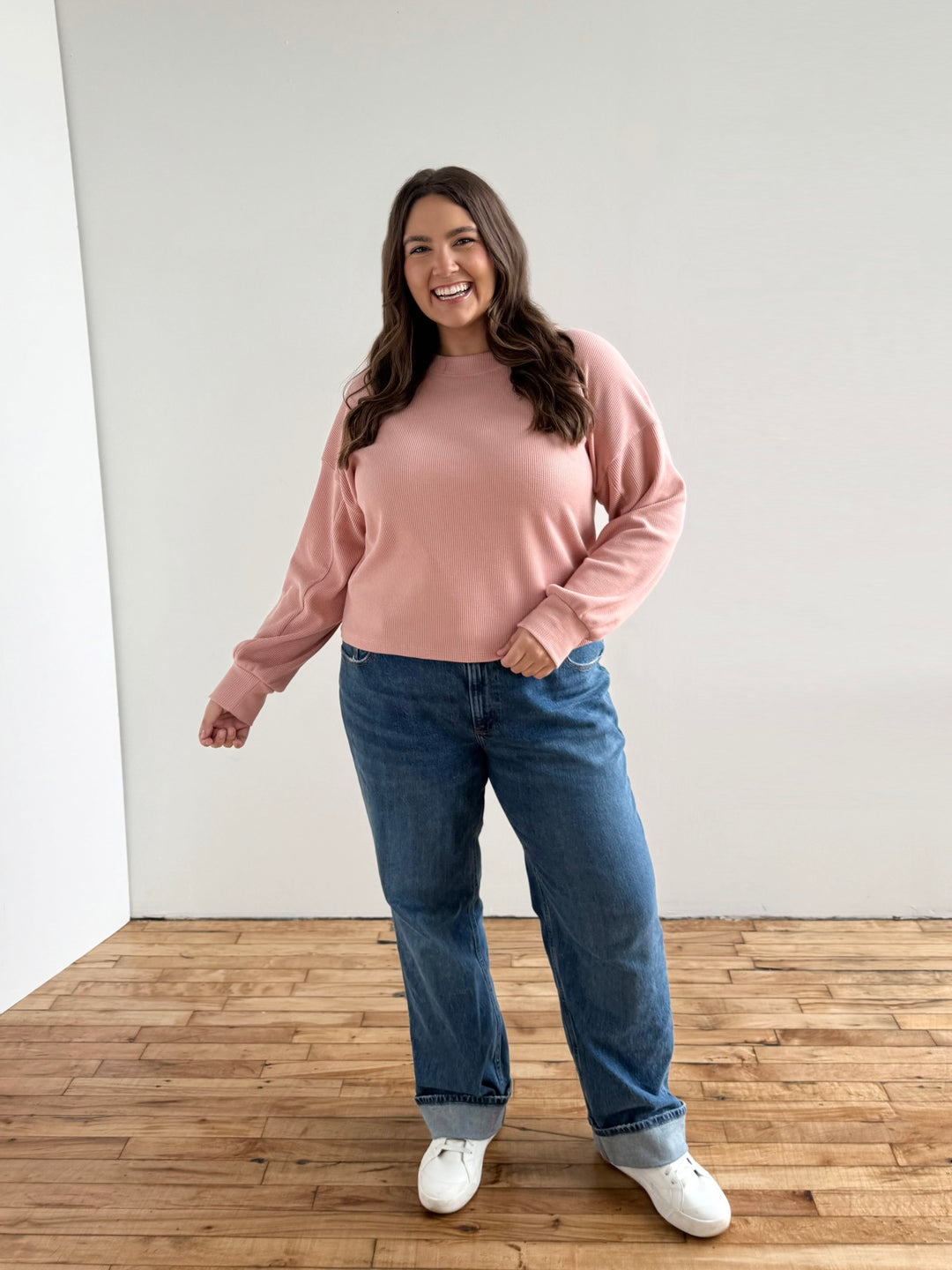 HARPER waffle knit top in Earthy Rose