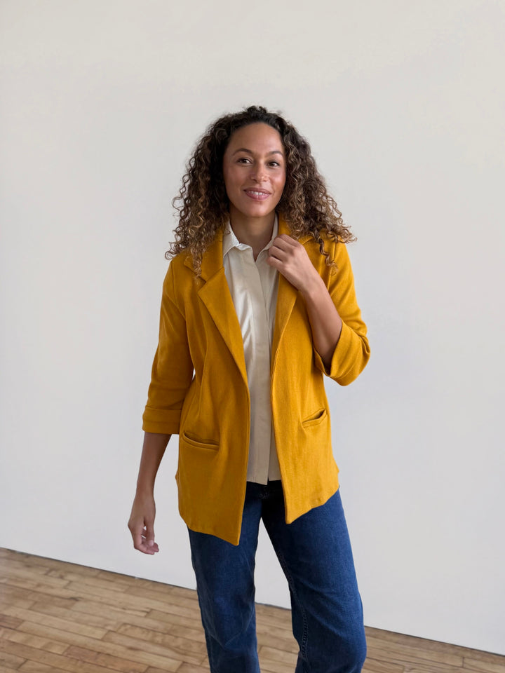 CROSBY rib knit blazer in Goldenrod