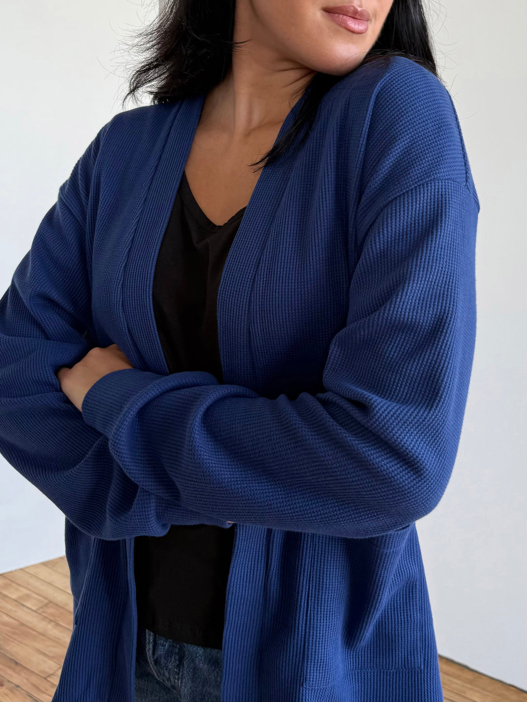 RILEY waffle knit cardigan in Blue Depths