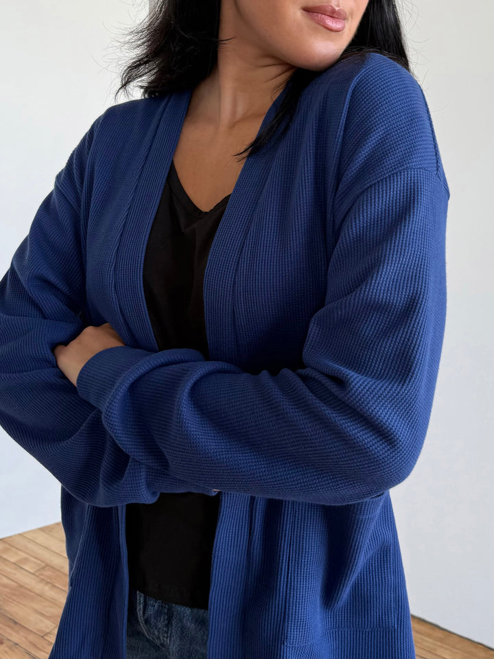 RILEY waffle knit cardigan in Blue Depths