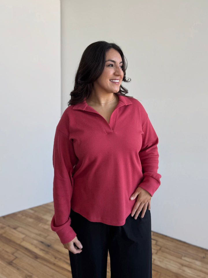 ADRIA waffle knit top in Soft Hibiscus