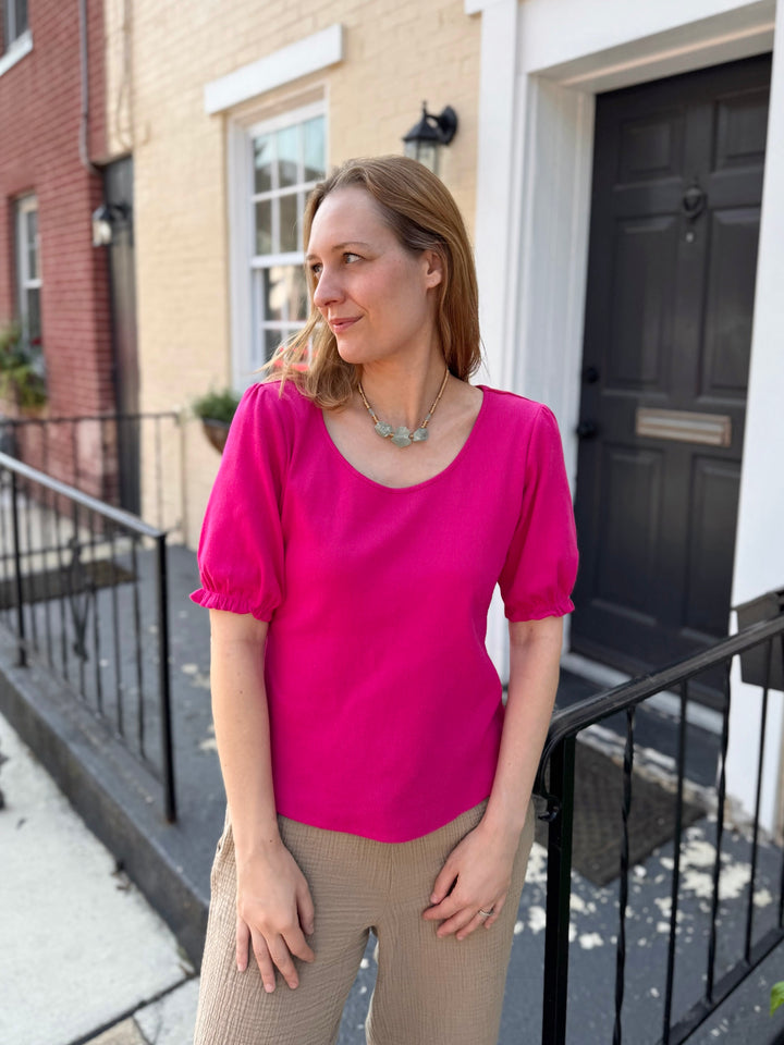 TALIA rib knit top in Hot Pink
