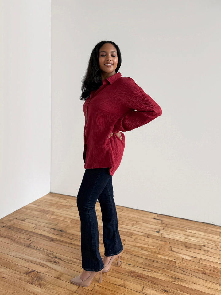 PRADO gauze top in Sangria Red