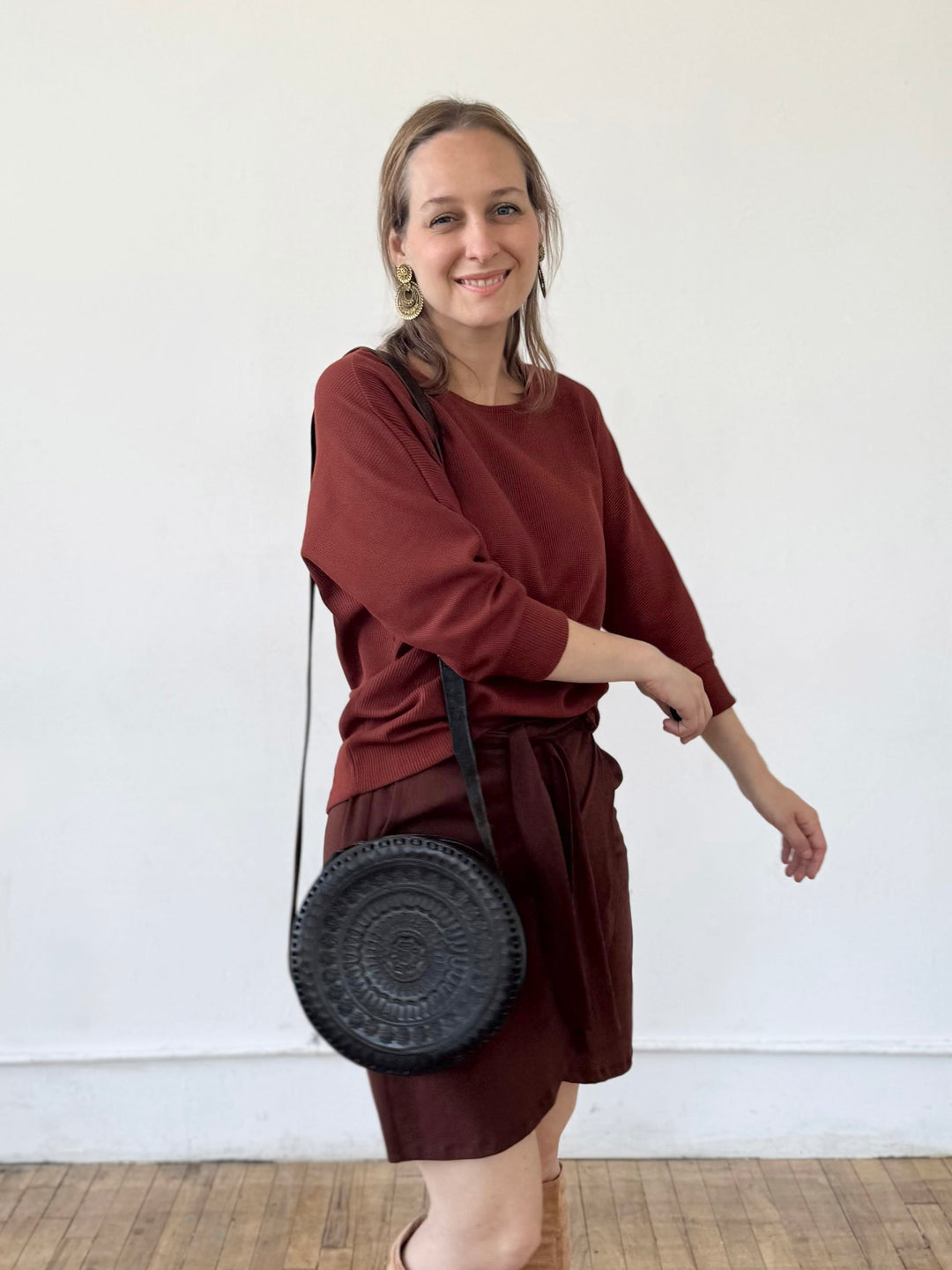 TENLEY waffle knit top in Cherrywood