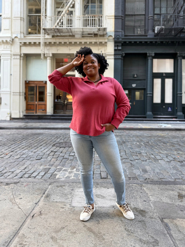 ADRIA waffle knit top in Soft Hibiscus