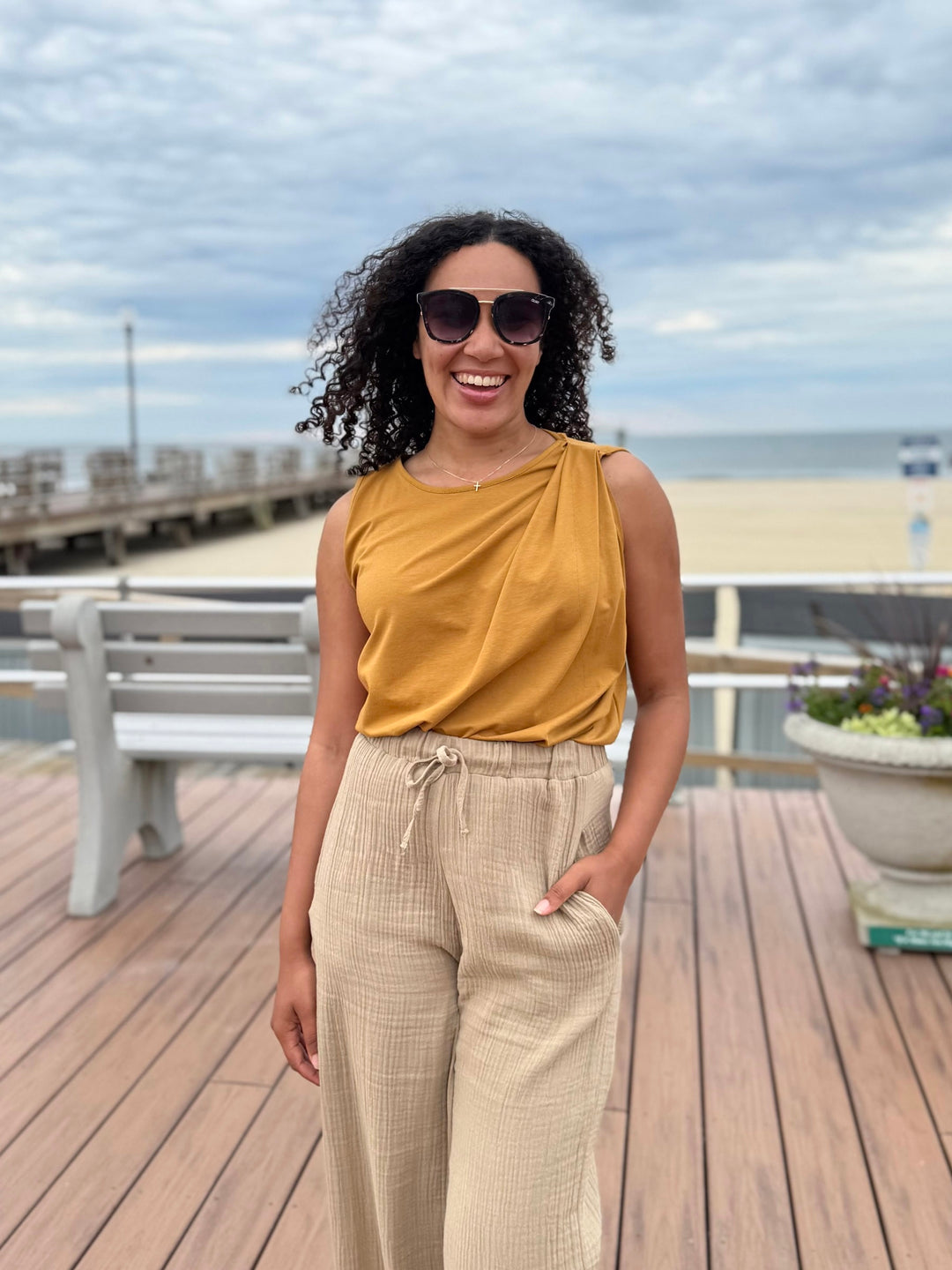 CHARLI draped top in Light Amber