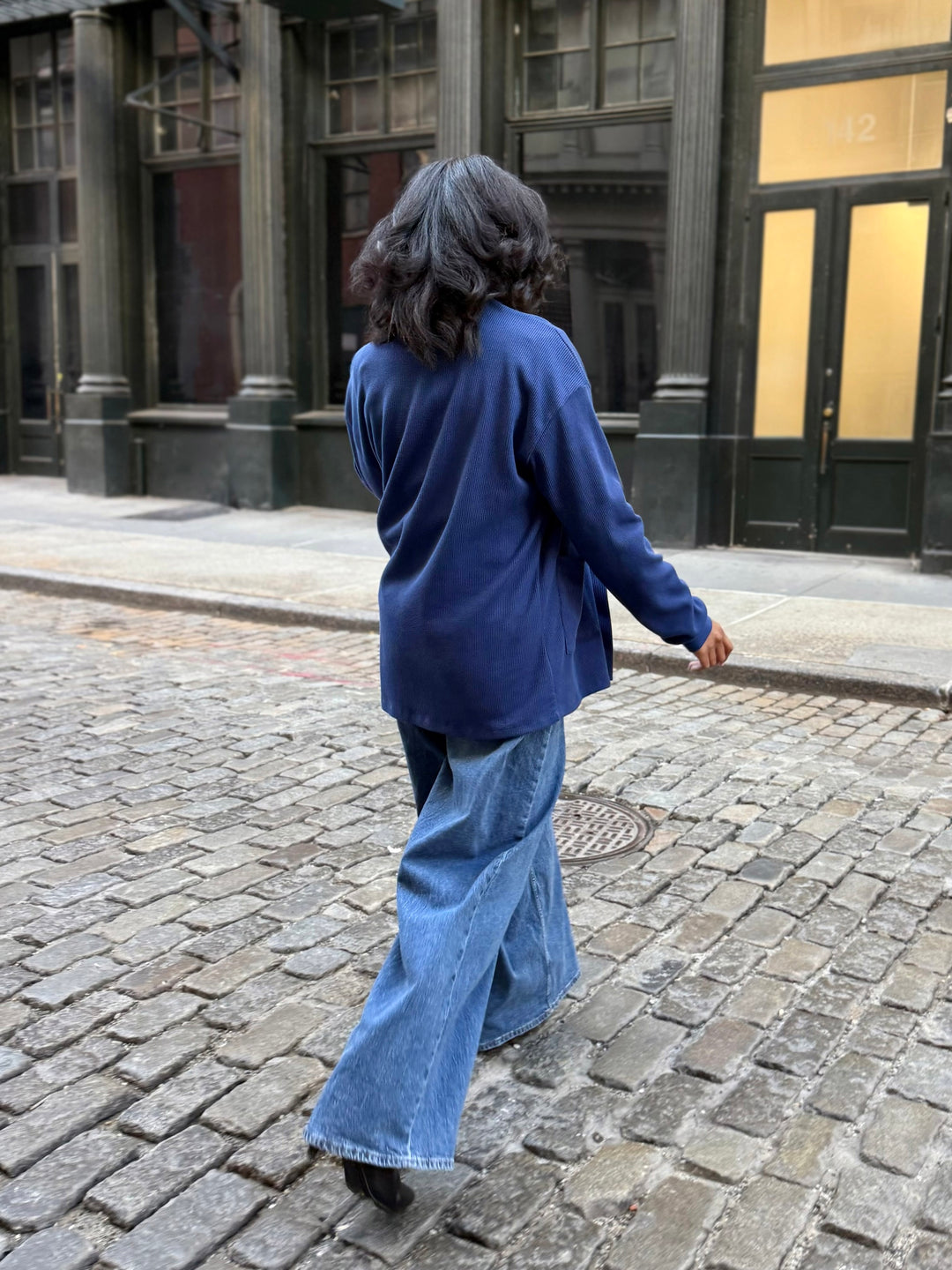 RILEY waffle knit cardigan in Blue Depths