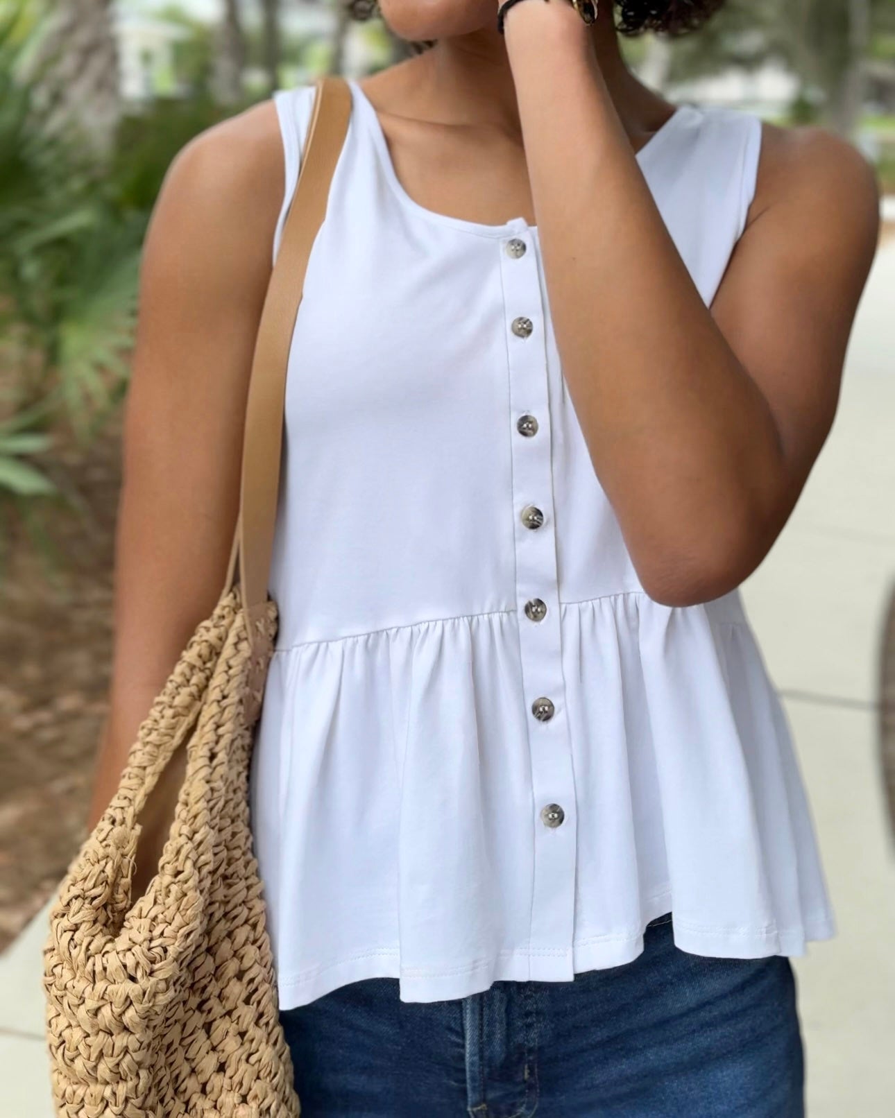 BARI peplum tank in White