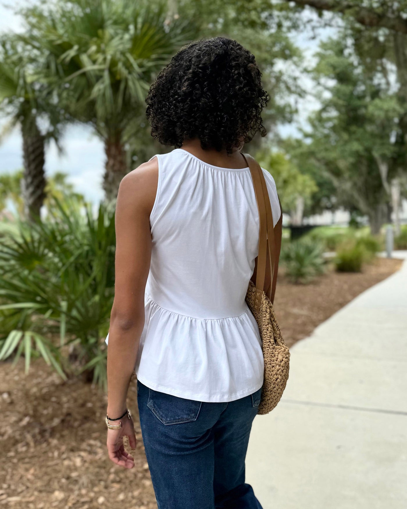 BARI peplum tank in White