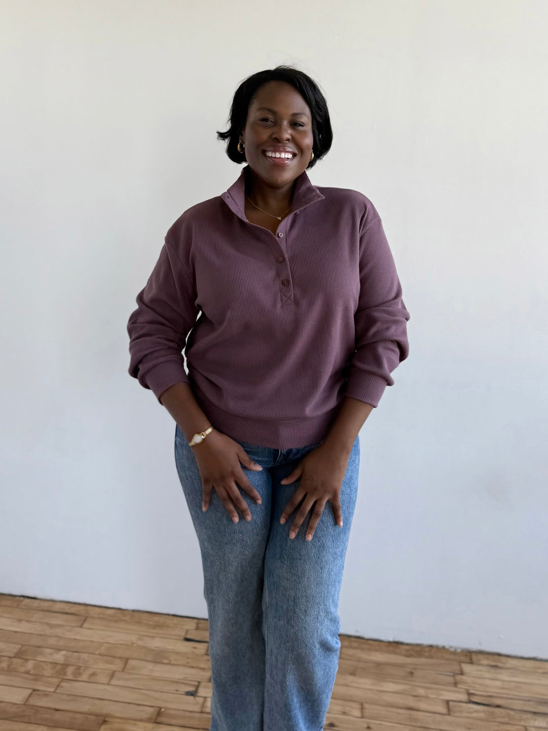 CHOE waffle knit top in Plum Shadow