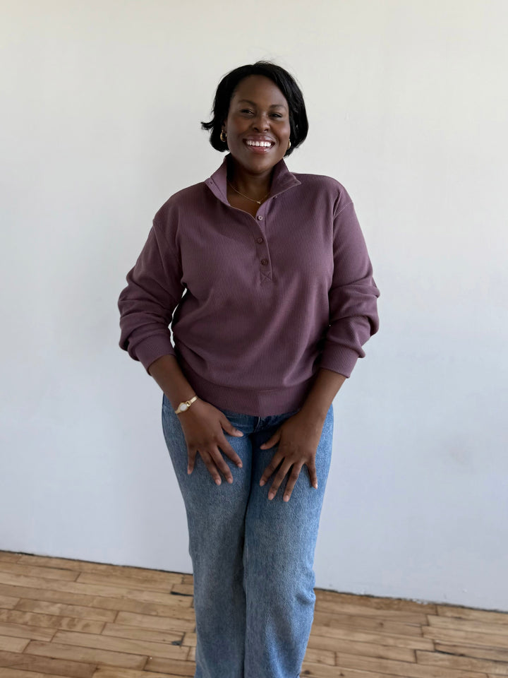 CHOE waffle knit top in Plum Shadow