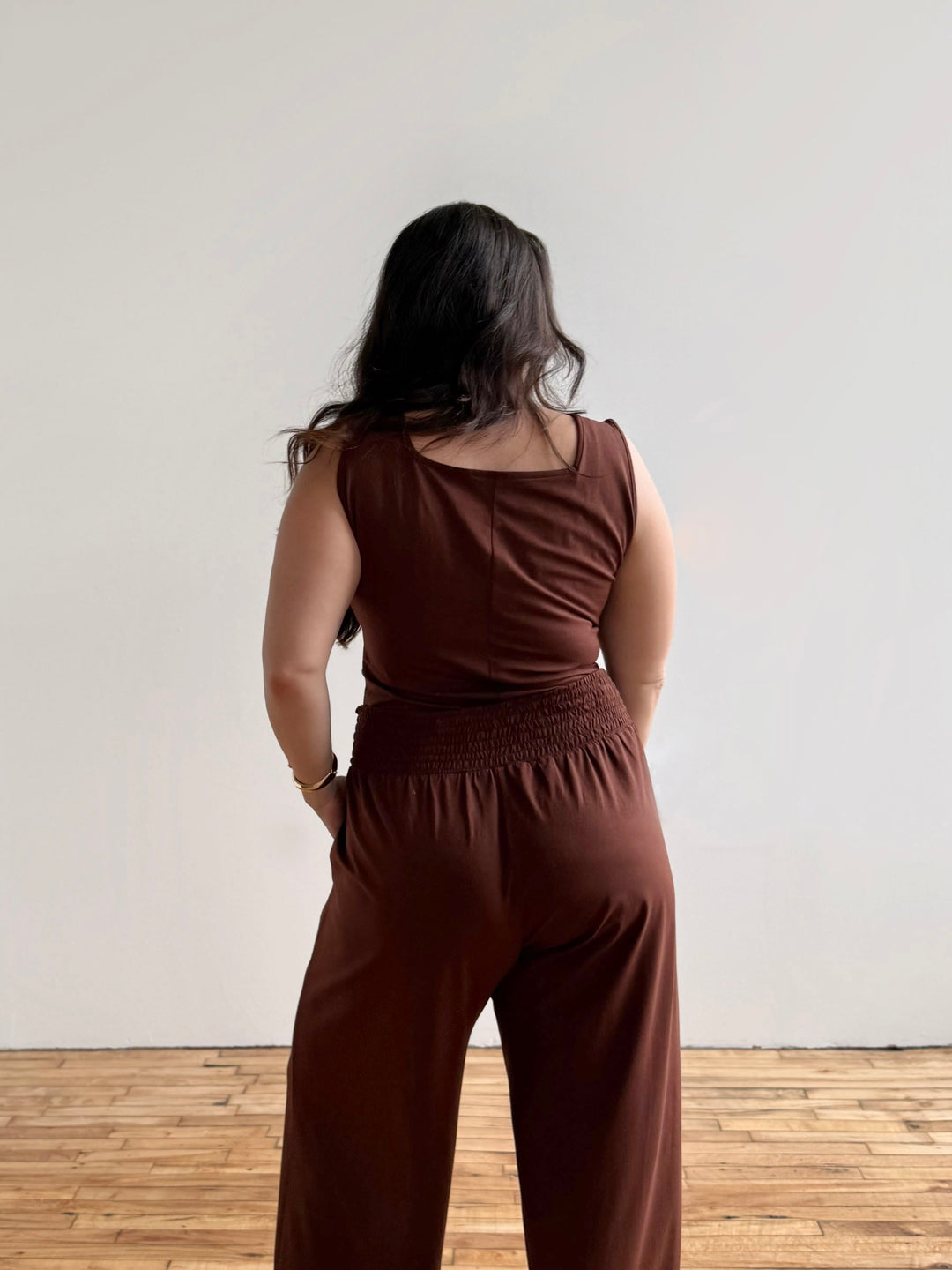 EVELINE smocked jersey pants in Burnt Cedar