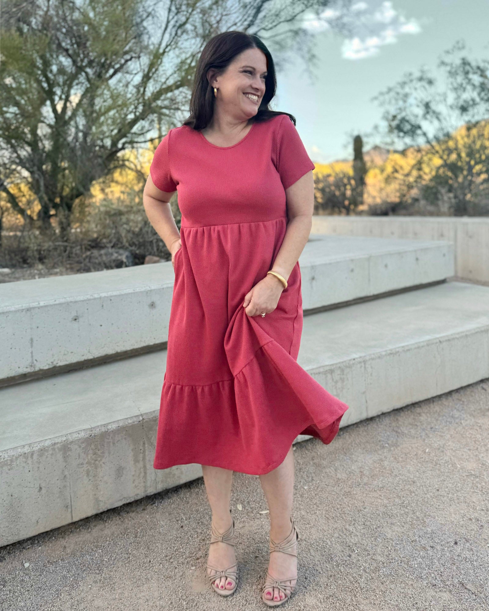 PHOENIX waffle knit dress in Soft Hibiscus – Elegantees