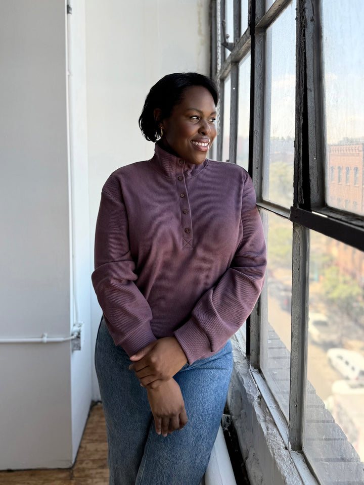 CHOE waffle knit top in Plum Shadow