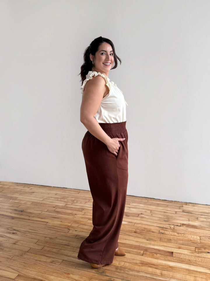 EVELINE smocked jersey pants in Burnt Cedar