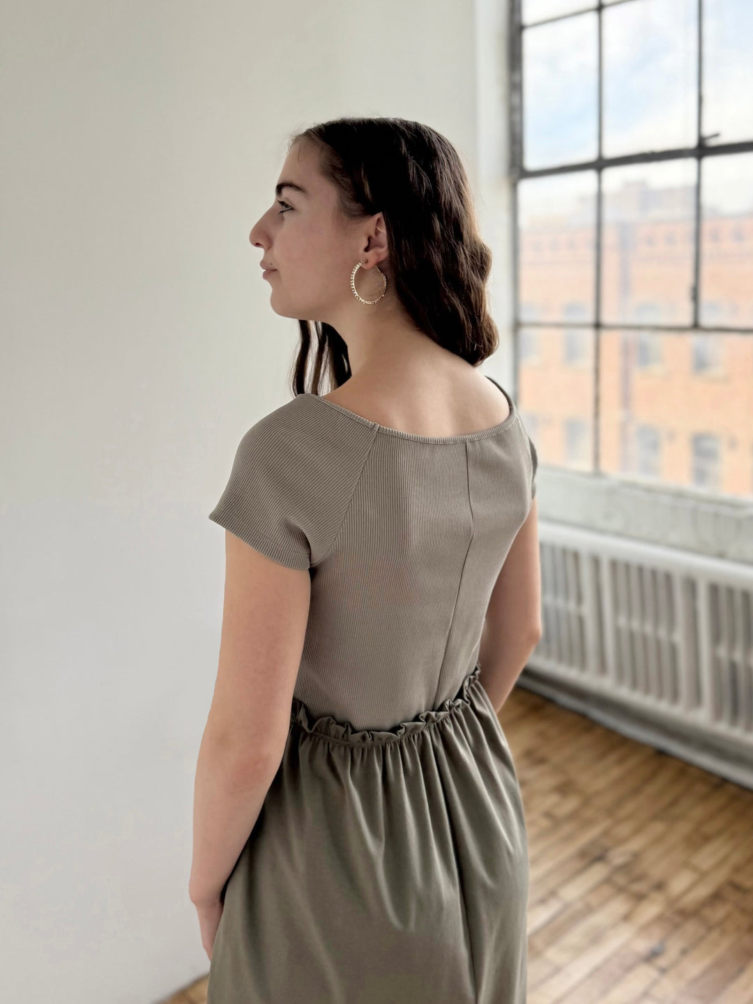 CAITLIN rib+jersey dress in Sage