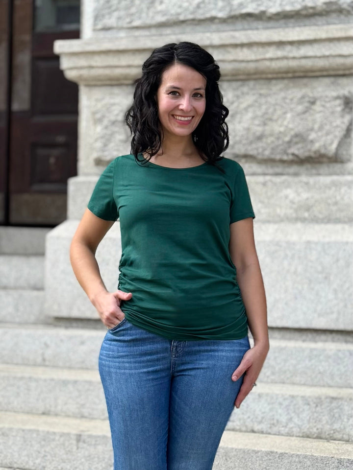 JANEY ruched tee in Dark Green