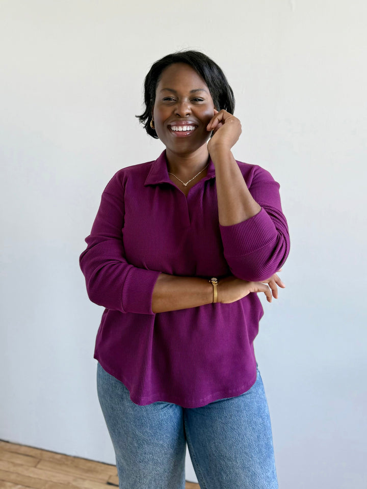 ADRIA waffle knit top in Purple Jewel