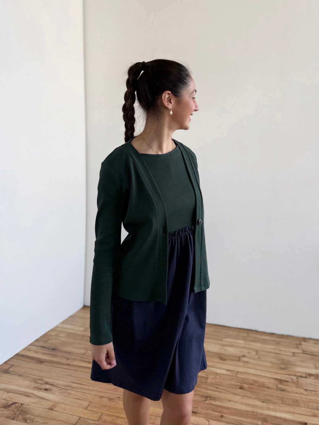 JUDE rib-knit fitted cardigan in Dark Jade