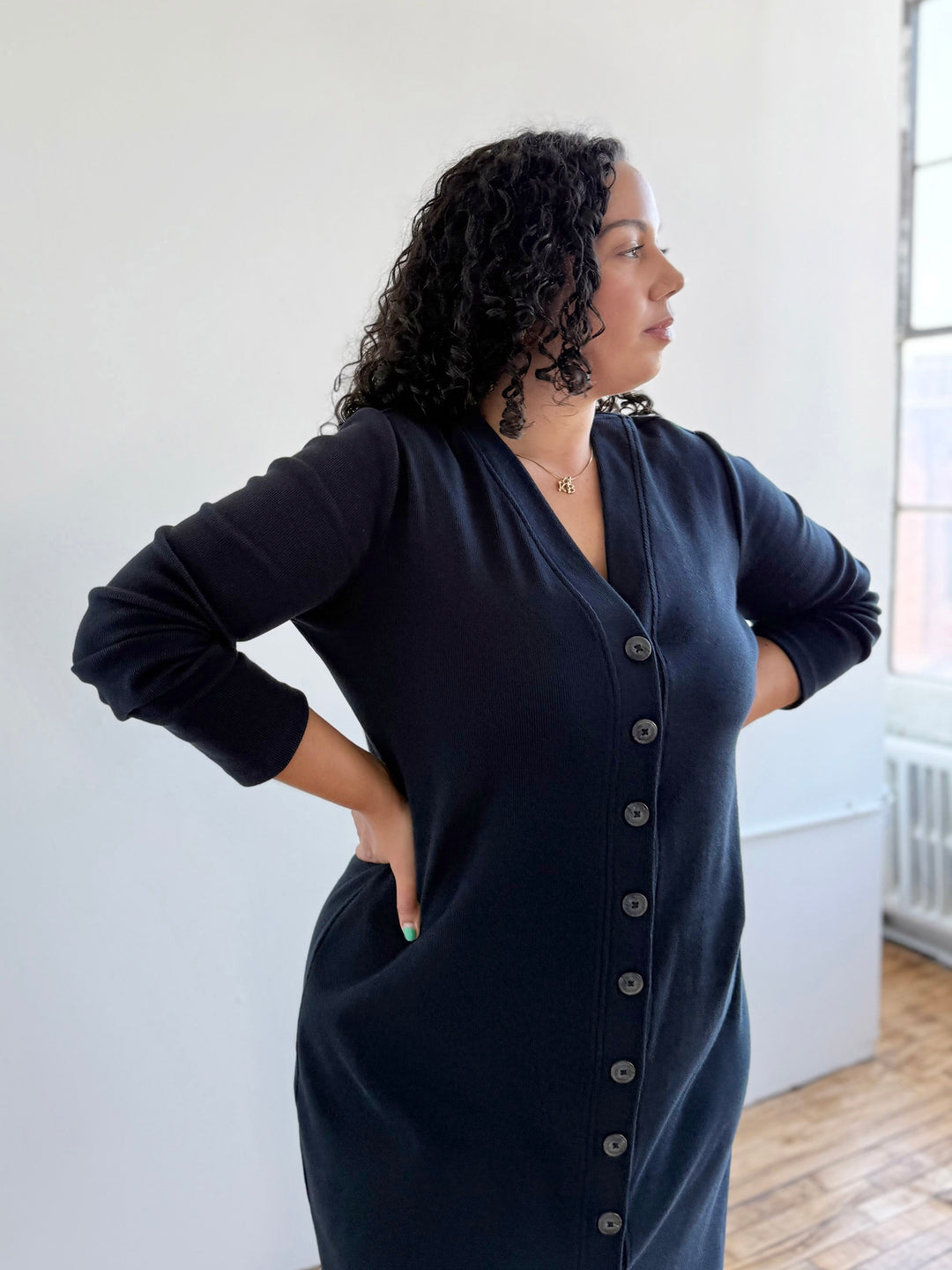 ELENA rib-knit dress in Midnight Navy