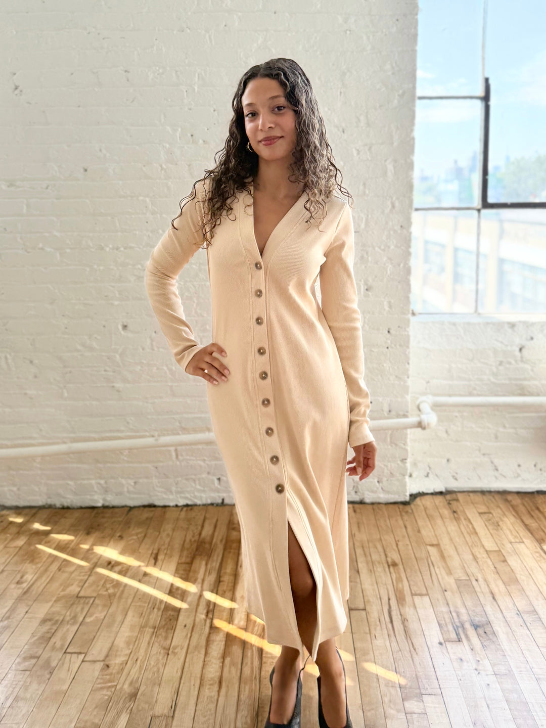 ELENA rib-knit dress in Vanilla – Elegantees