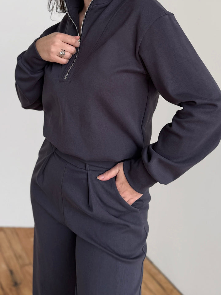 LONDON heavy knit pants in Gunmetal