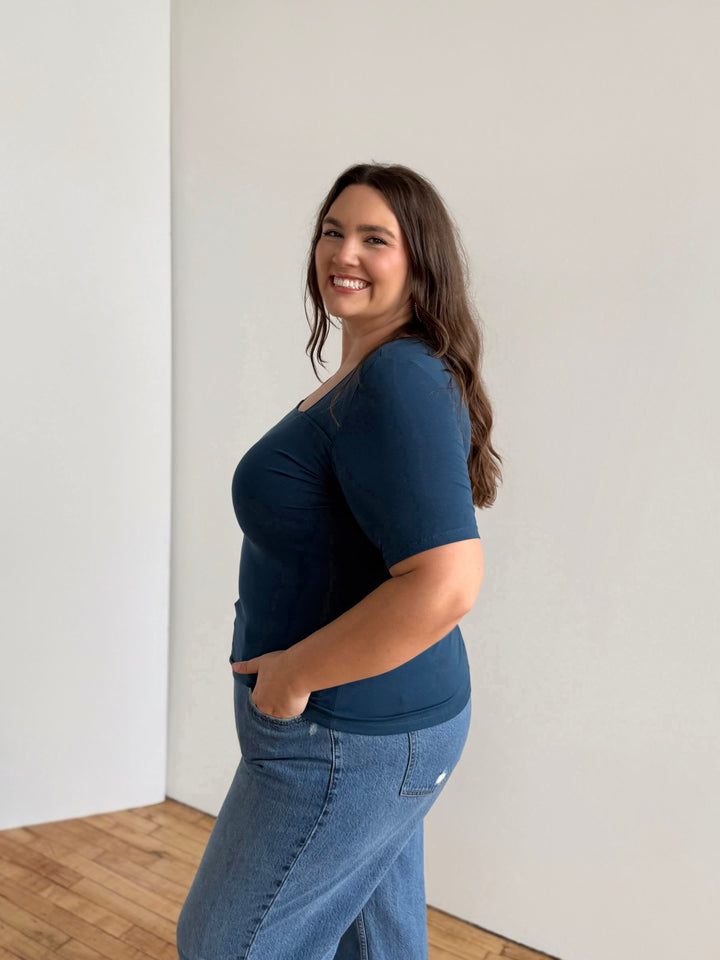 MILA fitted tee in Atlantic Blue