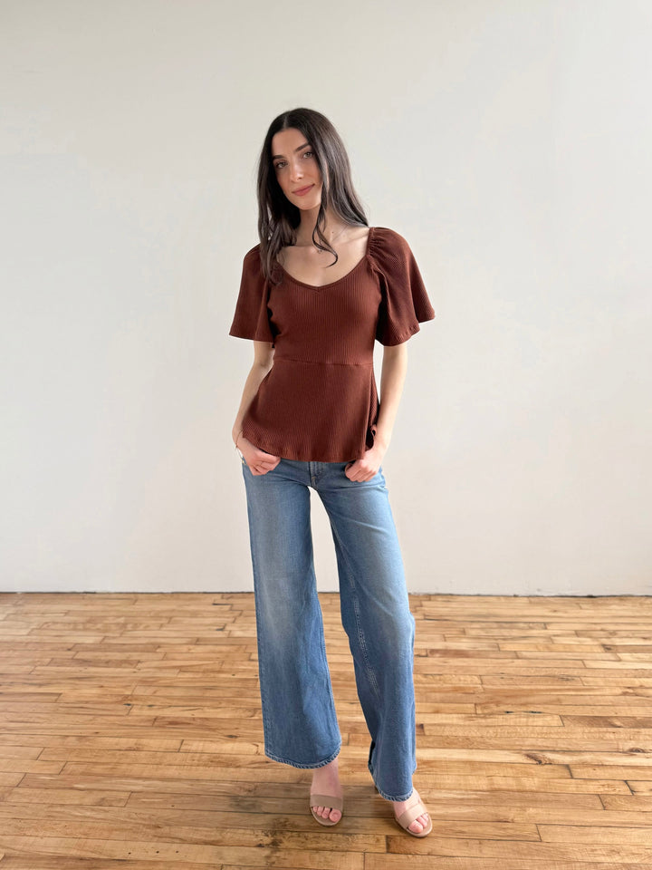PRIYA rib knit top in Sepia