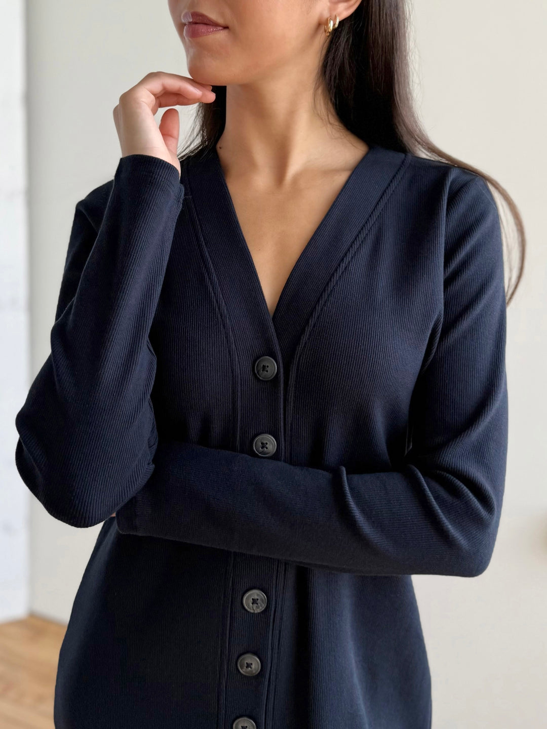 ELENA rib-knit dress in Midnight Navy