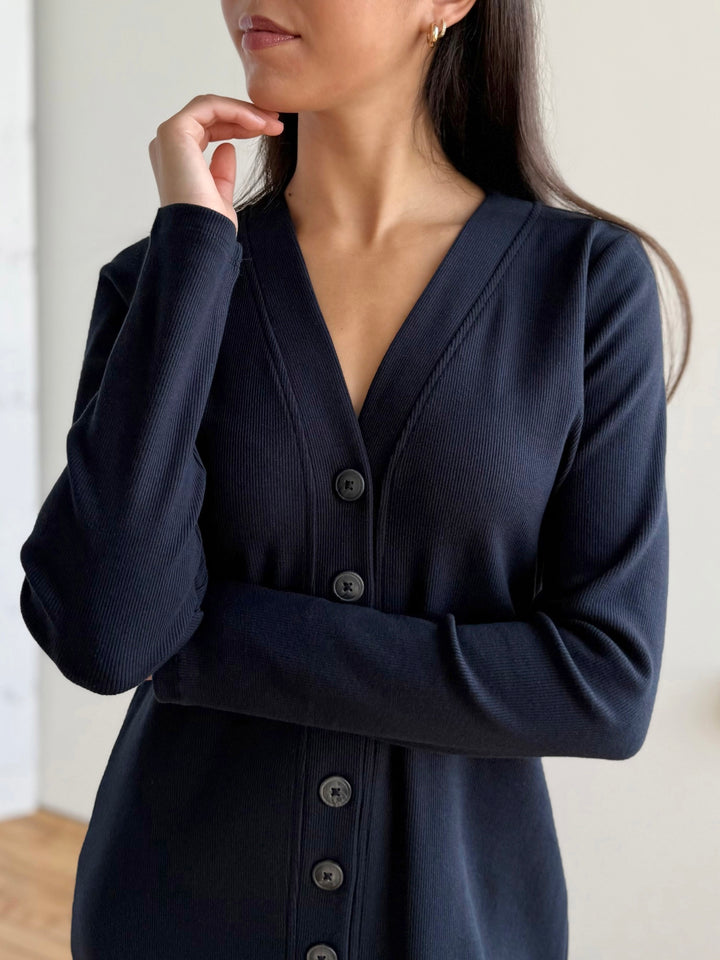 ELENA rib-knit dress in Midnight Navy