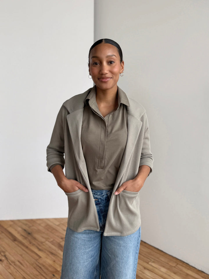 CROSBY rib knit blazer in Light Sage