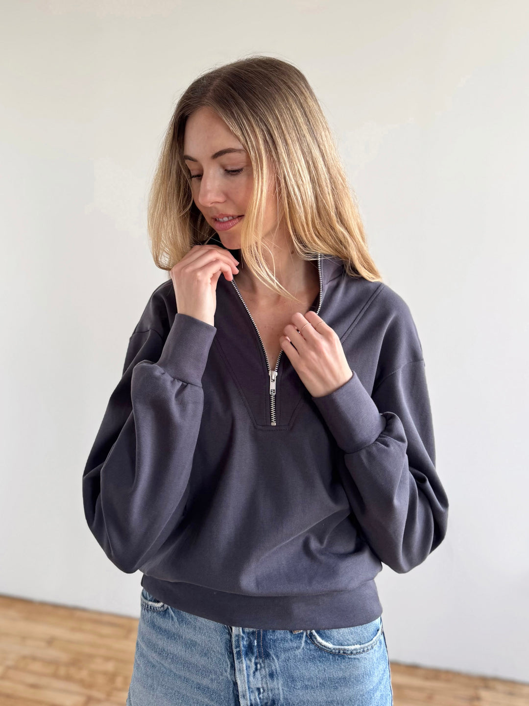 ASHER zip pullover in Gunmetal