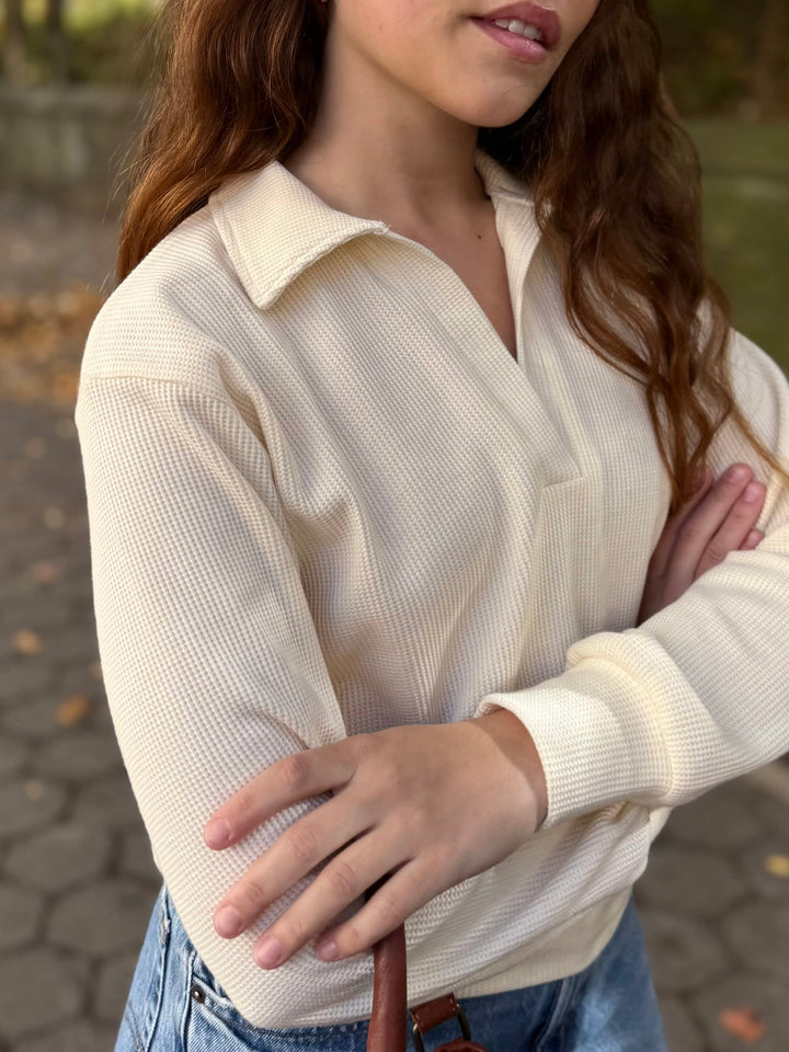 SEDONA waffle knit top in Almond Milk