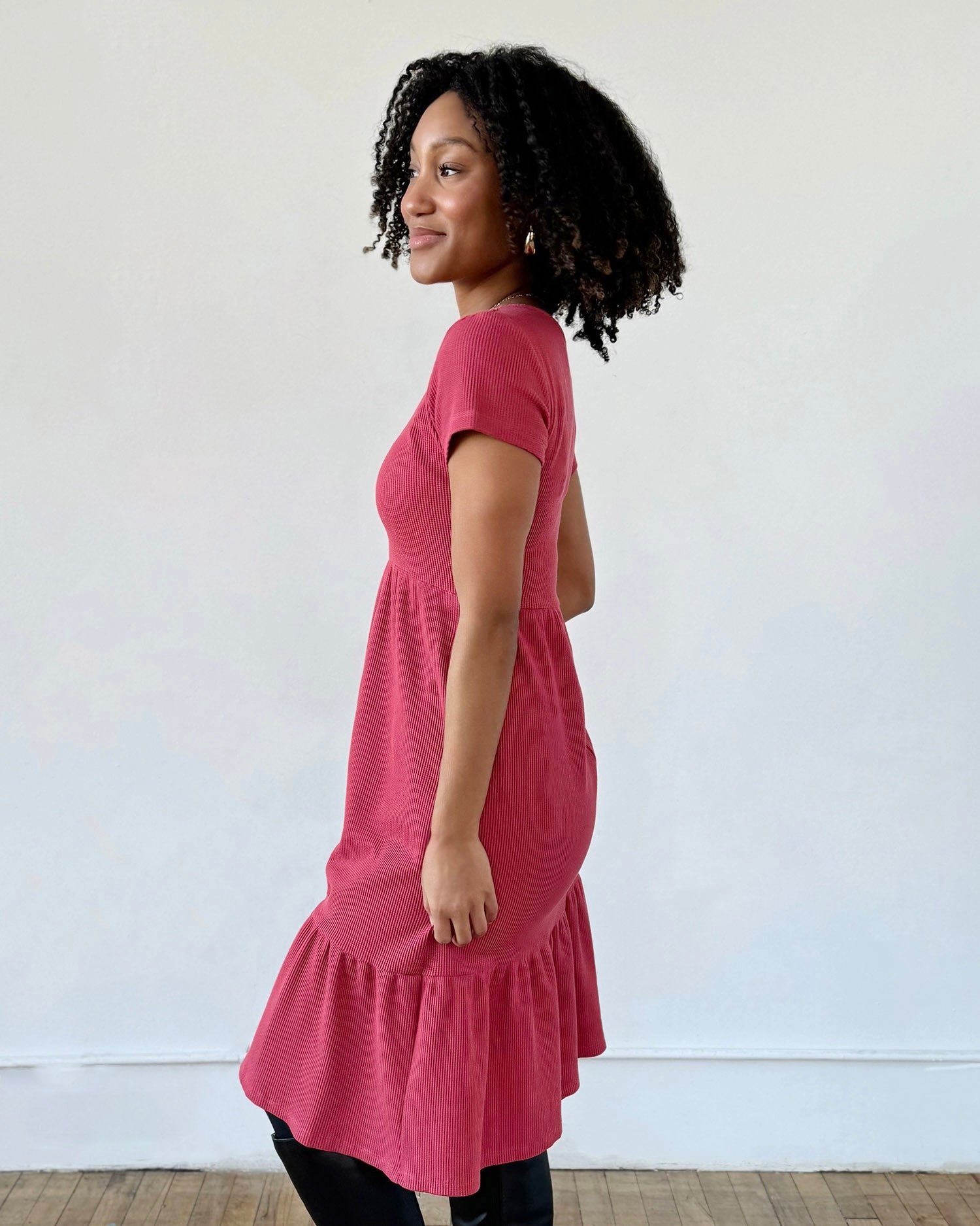 PHOENIX waffle knit dress in Soft Hibiscus – Elegantees