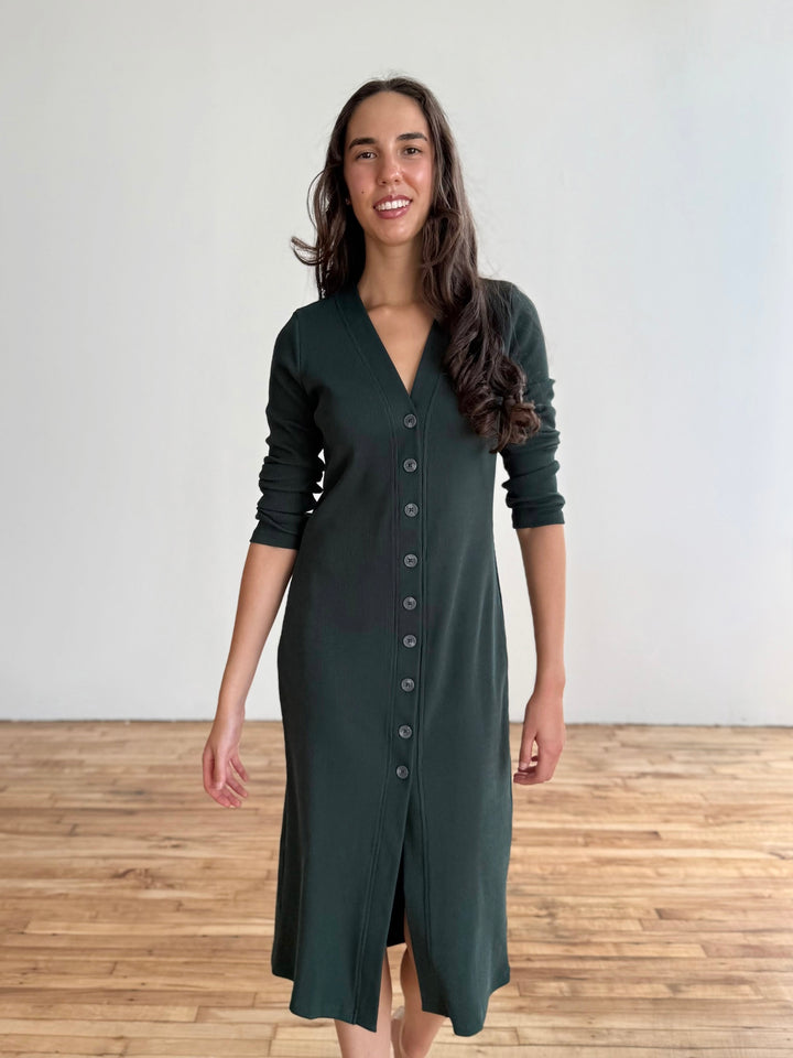 ELENA rib-knit dress in Dark Jade