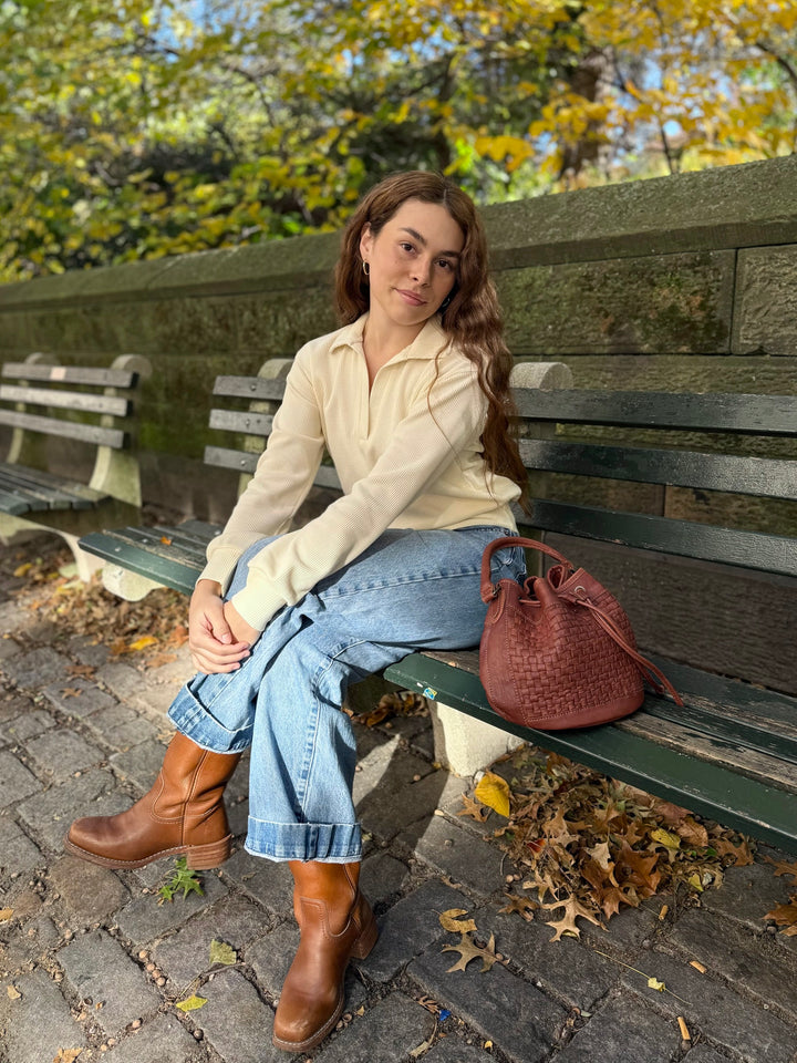 SEDONA waffle knit top in Almond Milk