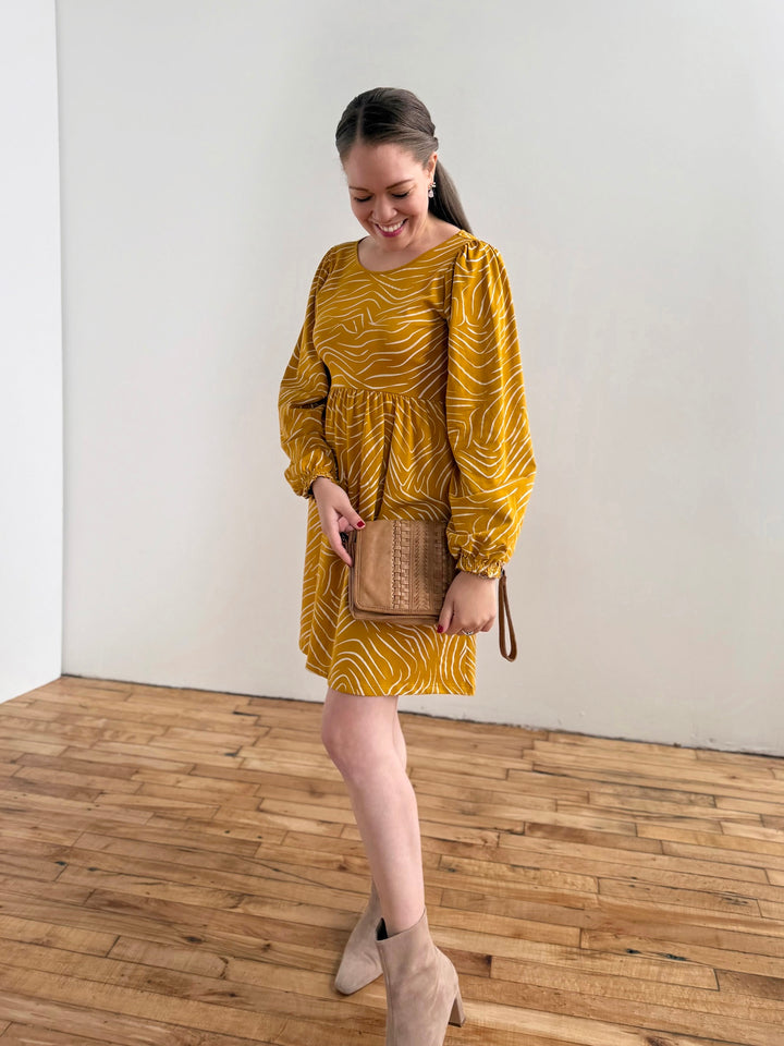 KAIA printed dress in Mustard/White