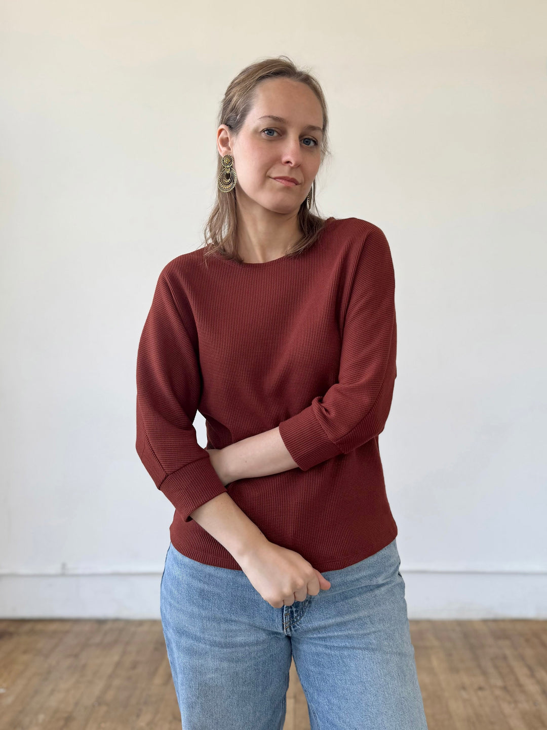 TENLEY waffle knit top in Cherrywood