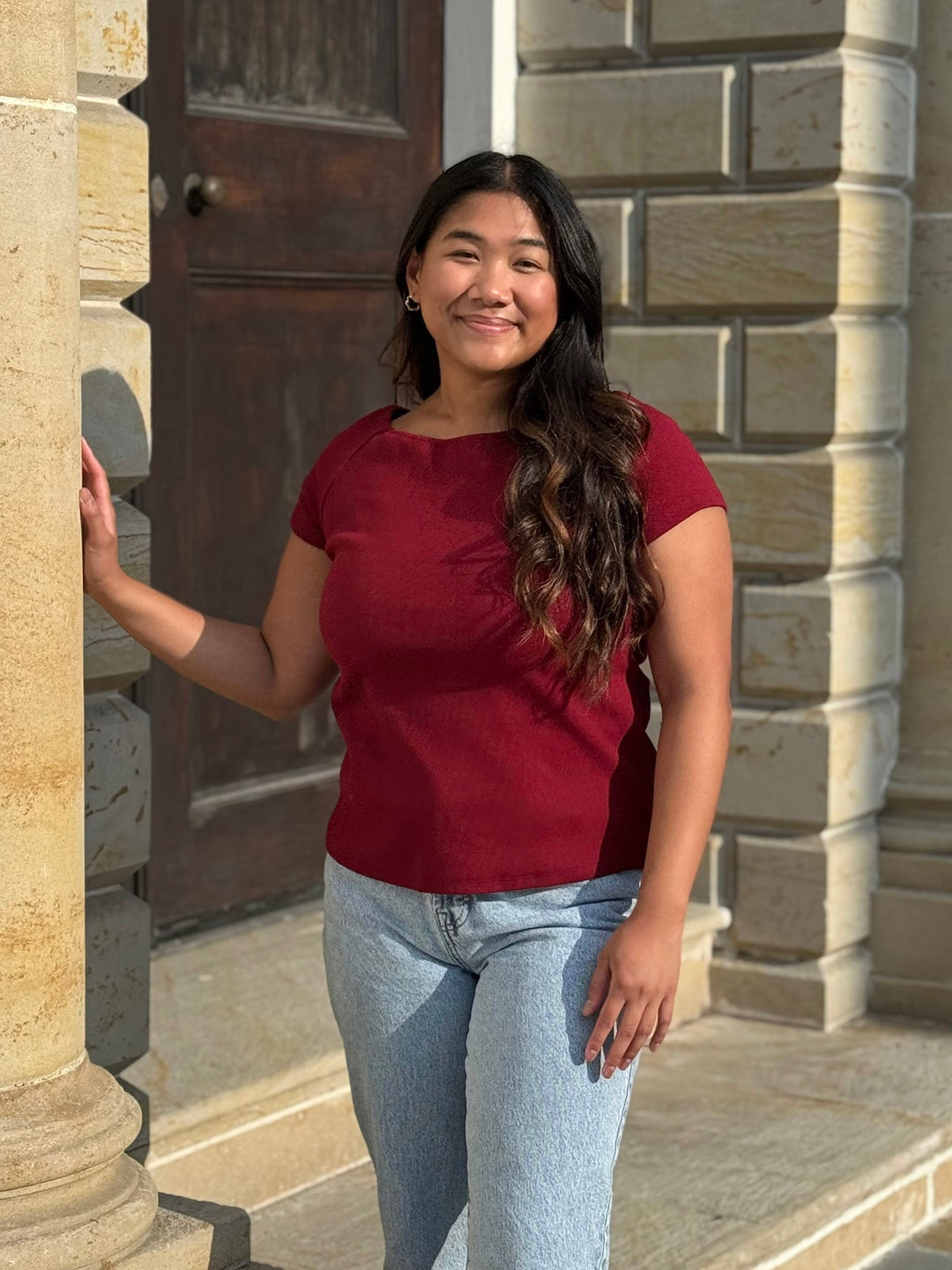 LILLE rib knit tee in Rich Red